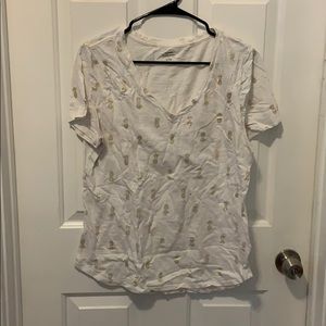 White T-Shirt with Golden Pinapples